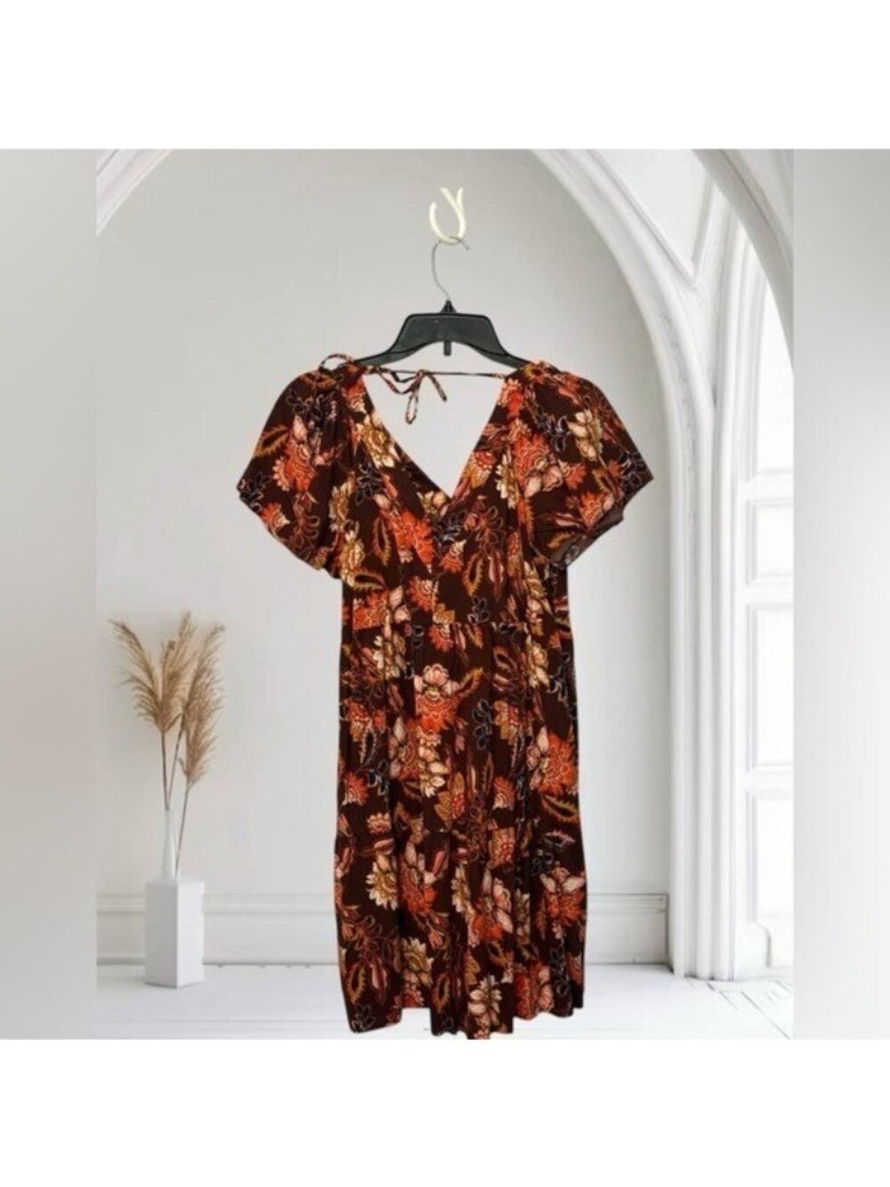 Old Navy New flared floral earth tones retro cottagecore mini dress size Medium